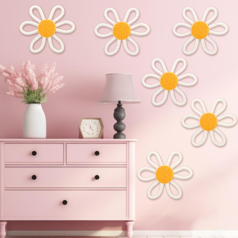 Zeyune 6 Pcs Boho Daisy Flower Wall Art Decor Boho