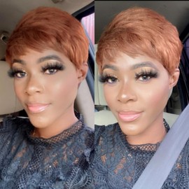 HOTKIS Pixie Cut Wig Human Hair Short Wigs for Black Women Short Pixie Wigs Brown Human Hair Glueless Pixie Wig Boy Cut #30 Color