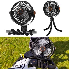 Grinsvalley Golf Cart Rechargeable Fan with Clip Mount, 6 Inch 3 Speeds Battery Operated Portable Fan with 360° Rotatable Head for Golf Push Cart Accessories Course Clubhouse Activities