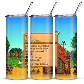 Stardew Valley Tea Artisan Goods Skinny Tumbler 20 Oz, Gifts Idea for Stardew Valley Game Lover, Funny Gifts for Gamer, Stainless Steel Tumbler, Double Wall, Vacuum Insulated Travel Coffee Cup (1PCS)