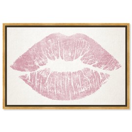 The Oliver Gal Artist Co. Fashion and Glam Framed Wall Art Canvas Prints 'Solid Kiss Rose Quartz' Lips Home Décor, 30" x 20", Pink, White