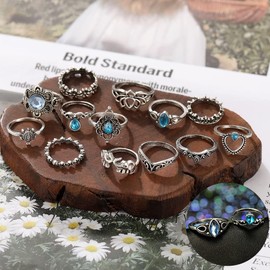 XFSRG Vintage Silver Ankle Rings Set for Women with Zirconia Stackable Adjustable Set Hypoallergenic Rings Ring Jewellery Gift (13 Pieces), Taglia unica, Metal, Alloy