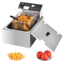 Deep Fryer with Basket, 1700w 9.1Qt Oil Tank/ 4Qt Basket, Stainless Steel Countertop Electric Fryer for Home and Commercial Use, Oil Fryer with Temperature Control and Double Overheat Protection
