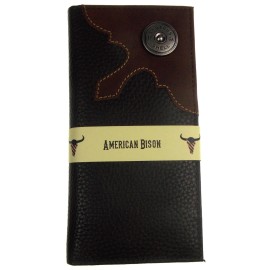 American Bison Rodeo Leather Wallet Shotgun Shell Concho Milled Cutout Brown