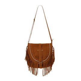 Verdusa Women's Western Tassel Crossbodys Bag Hippie Bag Boho Shoulder Bag, Brown, One Size