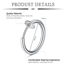 Briana Williams 6pcs Clip On Fake Lip Nose Septum Belly Rings Faux Helix Earring Stainless Steel Non Pierced Percing Jewellery