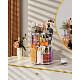REHUK 360° Rotating Makeup Organiser, Clear Acrylic Cosmetic Storage Display, 23 cm x 30.2 cm, Multi-Tier