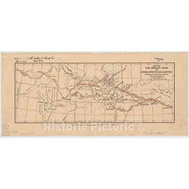 Historic Pictoric Map : Oregon Trail 1870 1922, Map of The Oregon Trail and Overland Stage Routes, Antique Vintage Reproduction : 44in x 20in