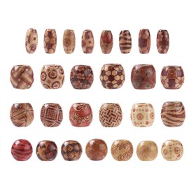Kissitty 300pcs Natural Printed Wooden Beads Round & Oval Shapes Dreadlock Beads for Jewelry Making DIY Bracelet Necklace Hair Crafts