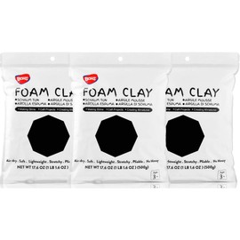 BOHS Black Foam Clay,3pcs 3.3 Lbs - Squishy, Air Dry,No Cracking -for School Project,Cosplay,Fake Bake, Slime Supplies