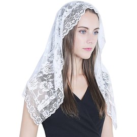 CICILIAYA Mantilla Veil for Mass, Chapel, and Church - Lace Shoulder Length Veil for Women and Girls - First Communion Gifts (White)