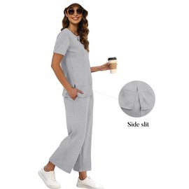 XIEERDUO Loungewear Sets for Women Two Piece Summer Outfits 2 Pc Lounge Set Spring Tracksuit Wide Leg Loungewear Short Sleeve Sweatsuit Women's Sweat Track Suits Grey L