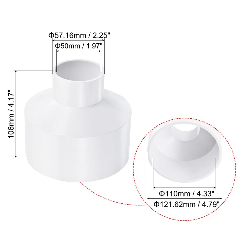 PATIKIL PVC Reducer Pipe Fitting 110mm to 50mm ID, 2