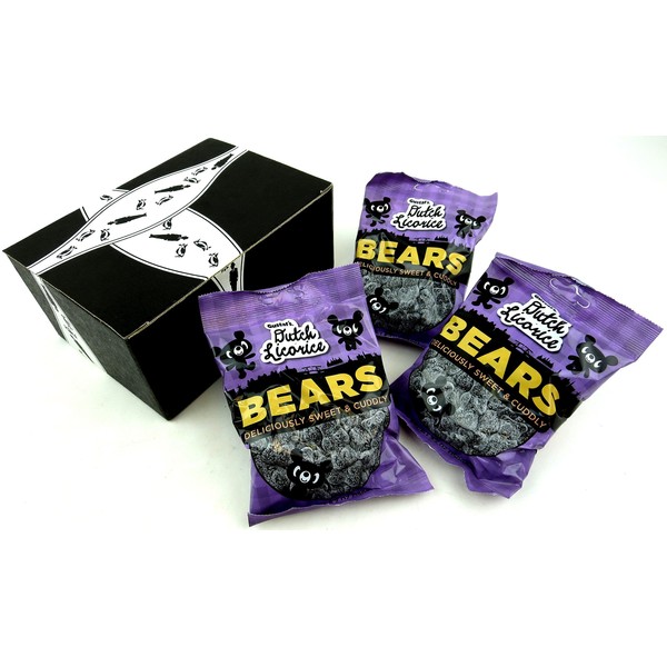 Gustaf's Dutch Licorice Bears, 5.2 oz Bags in a BlackTie Box (Pack of 3)