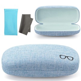 Vemiss Hard Shell Eyeglasses Case Linen Fabrics Large Sunglasses Case Concise (Large, Blue+Pu Blue)