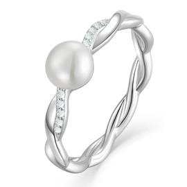 Vesitim Women Pearl Rings for Women Infinity Ring Gold/Rhodium Plated Wedding Engagement Band Jewelry Size 5-10, 9, Sterling Silver, pearl&cz