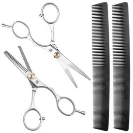 Juego de 4 tijeras para cortar el cabello, SourceTon Juego de tijeras profesionales para cortar el cabello con tijeras de corte, tijeras para adelgazar y 2 peines para peluquería, salón, hogar