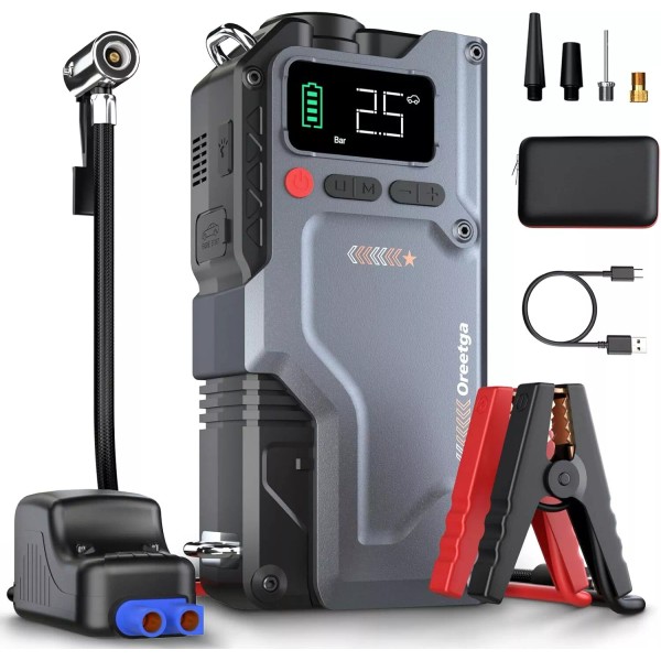 Oreetga Portable Jump Starter with Air Compressor, 6000A Car Battery