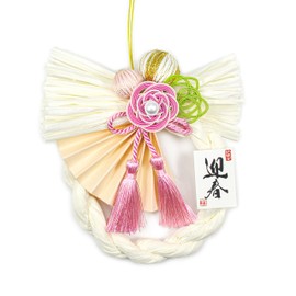 Kiharu New Year Decoration, Entryway, Modern Shimenawa Ornament, Wreath, Stylish, Handmade Car Decoration, Sunlight Decoration, Entryway, Indoor, Godshelf, Kitchen, Stylish Arrangement (Pink, Cream)