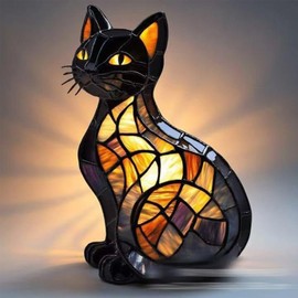 hopanrel 2025 New Series Cat Desk Lamp, Lamps for Night Stands, Stained Resin Art Tabletop Light, Cute Pet Cats Themed Led Table Lamps, Creative Animals Table Lamp, Fun Gift for Cat Lovers (B)