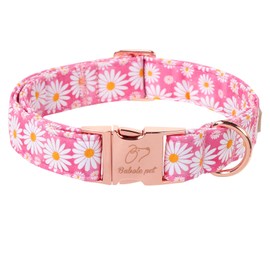 Babole Pet Pink Daisy Dog Collar, Cute Spring Flower Female Pet Collar with Metal Buckel, Soft Adjustable Designer Dog Collars for Small Medium Large Dogs L