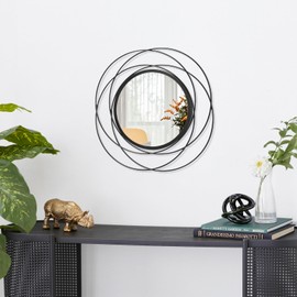 HLFMVWE Wall Mirror Mounted Black Small Round Decorative Mirrors, Circle Metal Art Mirror Home for Bathroom Vanity, Living Room or Bedroom 12” x 12”