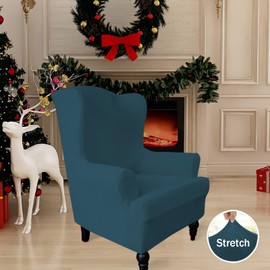 Easy-Going Stretch Wingback Chair Sofa Slipcover 1-Piece Sofa Cover Furniture Protector Couch Soft with Elastic Bottom Polyester Spandex Jacquard Fabric Small Checks(Wing Chair,Deep Teal)