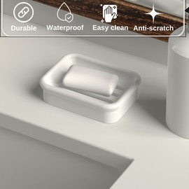 Granite Soap Dish, Double Layer Strainer Soap Holder, Suitable for Kitchens, Bathrooms, and Bar Sinks, Durable Soap Holder for Shower, Best Place for Your Soap Bar (White)