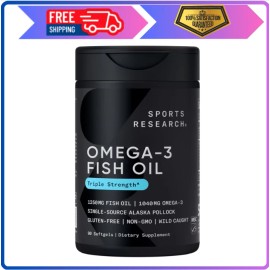Sports Research Triple Strength Omega 3 Fish Oil - Burpless Fish Oil Supplement