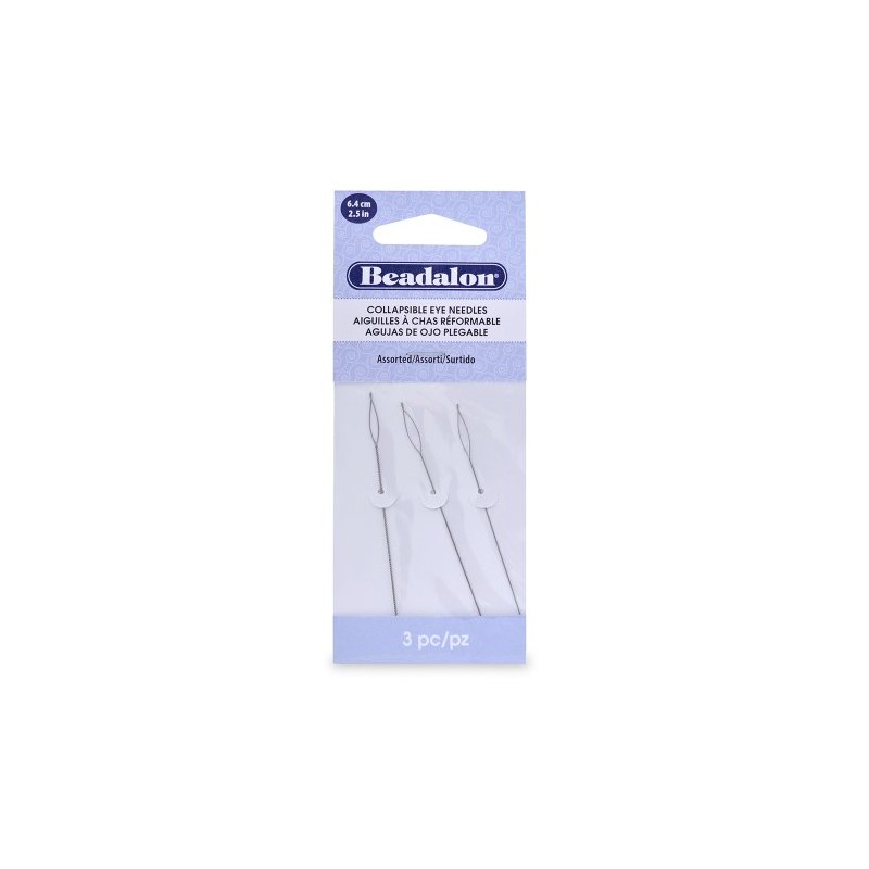 Beadalon 2.5-inch 3-Piece Collapsible Eye Needles, Assorted
