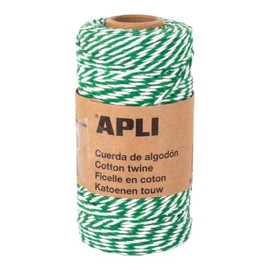 APLI 19842 Cotton Twine Twine String Gift Wrapping Green and White Thread Ideal for Crafts, Christmas Decorations or other Celebrations Spool 100x2mm