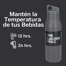 FROC | Termo De Acero Inoxidable 580ml/19 oz, The Lagoon, Ideal para Senderismo y Aventuras. Tapa Hermética con Asa para Enganchar en tu Mochila (Plata)