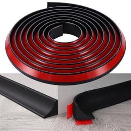 Innconee Flexible Quarter Round Baseboard Molding Trim 0.6 Inch x 16.5ft Bendable Peel and Stick Black Rubber Edge Trim for Floor Edge Wall Corner Staircase Cabinet Window