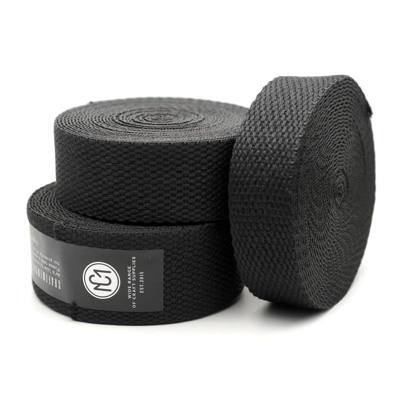 CRAFTMEMORE Black Webbing, Natural Cotton Webbing, Ribbon for Arts &