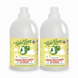 Rebel Green Organic Laundry Detergent - Natural Laundry Soap - Liquid Laundry Detergent with Dispenser Cup - Gentle Laundry Detergent - Fresh Peppermint & Lemon Scent - (68 Load Bottles, 2 Pack)