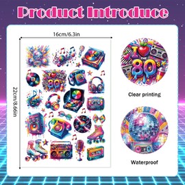 80s Temporary Tattoos for Birthday Party - Retro Disco 1980s Party Favors Goodie Bag Fillers Supplies, Women Kids Adults Boys Girls Hand Face Body Arm Tattoo Stickers Decorations Gifts(8 Sheets)