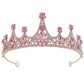 TOVINANNA Girls Crystal Tiara Crown for Birthday Party Rhinestones Headbands Bride Wedding Headpieces for Girls(gold pink)