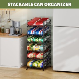 JKsmart 2 Pack 2 Tier Stackable Can Organizer for Pantry, Can Rack Holder for Kitchen Pantry Cabinet, 16inch Depth Can Dispenser for Various Ounces of Canned Food Soda Drinks, Black