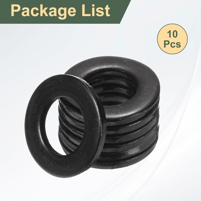 sourcing map 10 Pcs M12 Black Flat Washers, 24mm Outer