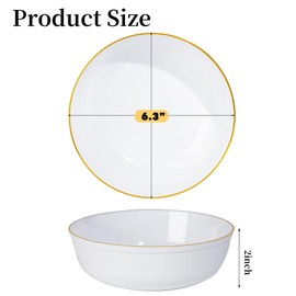 LCCFHTI 30 Pack 18oz White Plastic Bowls, Disposable Soup Bowls with Gold Rim Heavy Duty Salad Bowls for Party, Wedding
