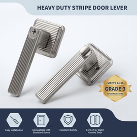 LOQRON Square Stripes Style Keyed Entry Door Handle with Key and Lock, Heavy Duty Door Lever Entrance in Satin Nickel Reversible for Right & Left Sided Office/Front Door