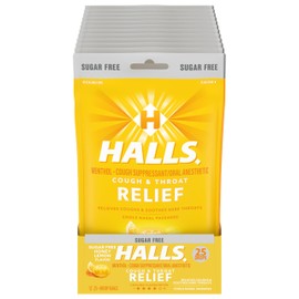 HALLS Relief Honey Lemon Sugar Free Cough Drops, 12 Bags of 25 Drops (300 Total Drops)