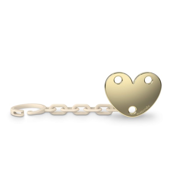 Suavinex, Dummy Chain Clip Jewellery Matte Gold Heart Joy Gold