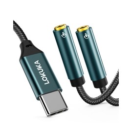 LOKUKA USB C to Dual 3.5mm Female Headphone Splitter, Type C to AUX TRRS 2-in-1 Audio Adapter with Hi-Res DAC Chip, for USB-C Smartphone, Laptop, Pad to Two Headphones, Speakers, TRRS Microphones