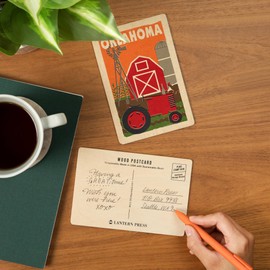 Oklahoma, Country, Woodblock (4x6 Birch Wood Postcards, 2-Pack Stationary, Rustic Home Wall Decor)