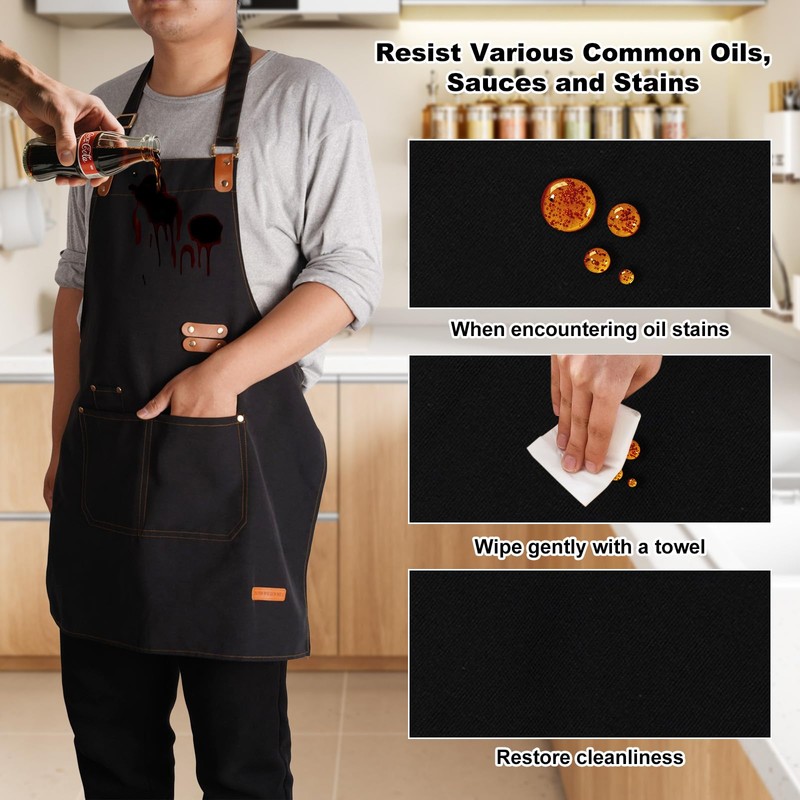 YAKOTAKI Chef Aprons for Women Men with Pockets(Functional and Large),