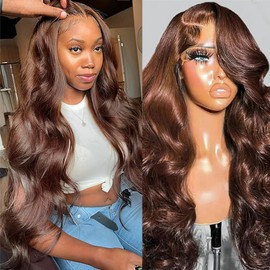 32 Inch Brown Lace Front Wigs Human Hair Body Wave 13x4 Chocolate Brown Hd Lace Frontal Wig Wear and Go Glueless Brown Wig Human Hair Pre Plucked With Baby Hair Colored Wigs Human Hair For Black Women
