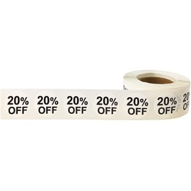 White 20% Percent Off Stickers for Retail 0.75 Inch 500 Adhesive Labels