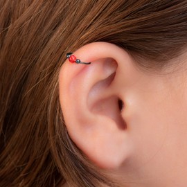 Tiny Black Helix Hoop - Cartilage Earring with a small 3mm White Opal - Handmade Hypoallergenic Black 925 Sterling Silver Thin 20 Guage Piercing Hoop