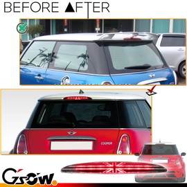 GSOWO Clear Lens LED 3rd Brake Light for 2002-2006 MINI Cooper R50 R53 1st Gen, [Union Jack UK Flag] 8 Brilliant Red LED High Mount Brake Light - Clear Lens